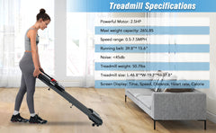 Folding Walking Pad Treadmill 2.5HP Incline Bluetooth